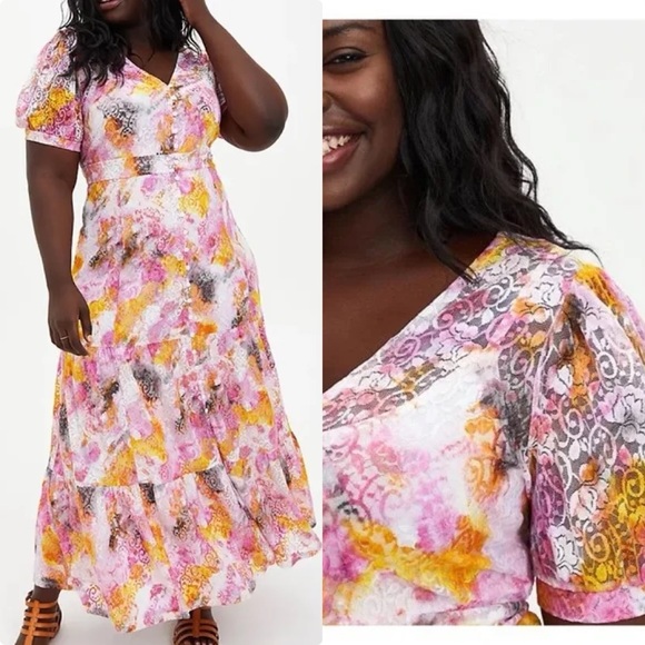 NWT Torrid 6X Pink Tie Dye Lace Button Front Maxi Dress - Picture 1 of 9